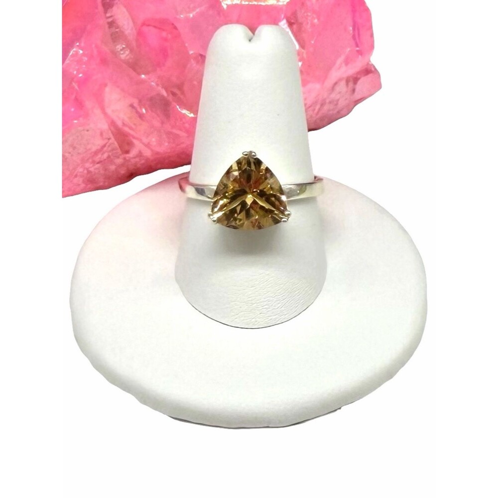 Citrine Ring Size 8 Solid 925 Sterling Silver Trillion Cut Faceted Stone